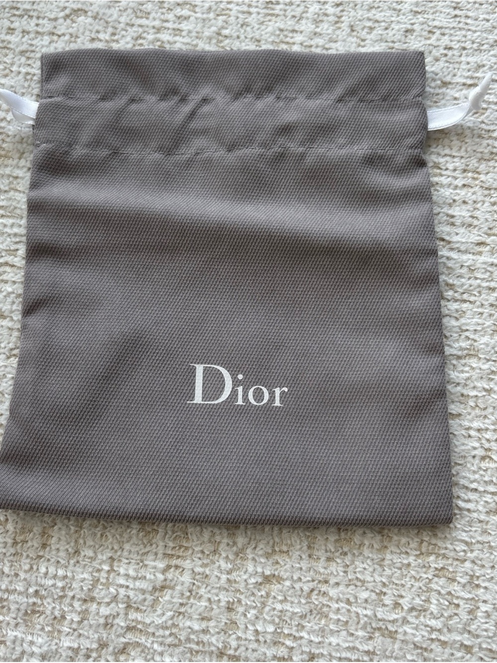 Dior Charcoal Gray Drawstring Pouch with White Logo Authentic and New